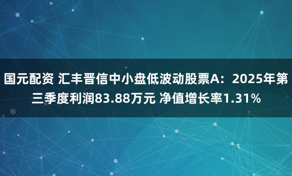 国元配资 汇丰晋信中小盘低波动股票A：2025年第三季度利润83.88万元 净值增长率1.31%